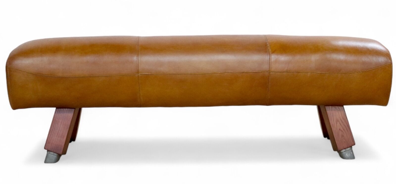 Vintage Tan Leather Gym Bench / Pommel Horse Ottoman