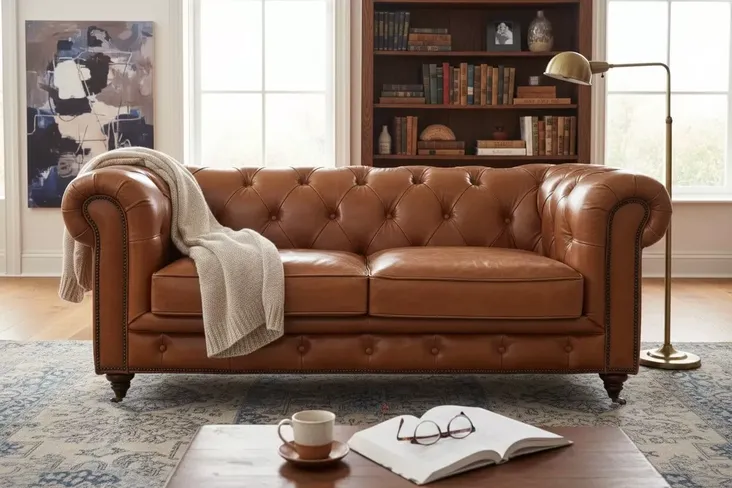 Vintage Tan Leather Noble Chesterfield 2 Seater Sofa – Luxurious Classic Style