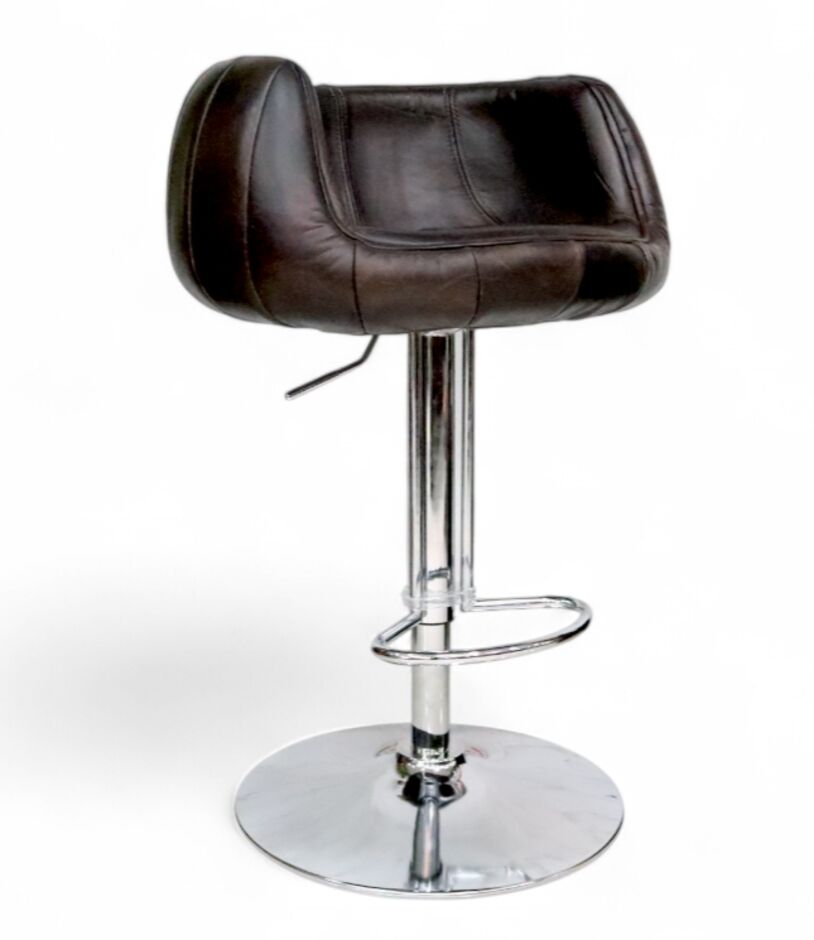 Vintage Tobacco Brown Distressed Leather Barstool 2