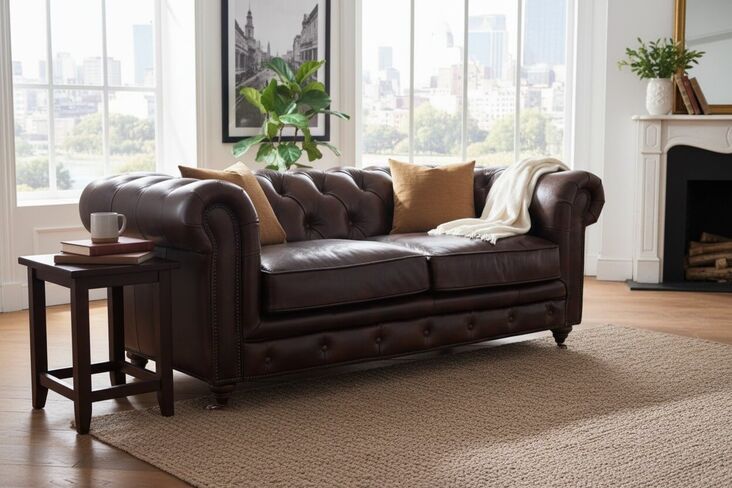 Vintage Tobacco Brown Leather Chesterfield 2 Seater Sofa – Luxurious Classic Style