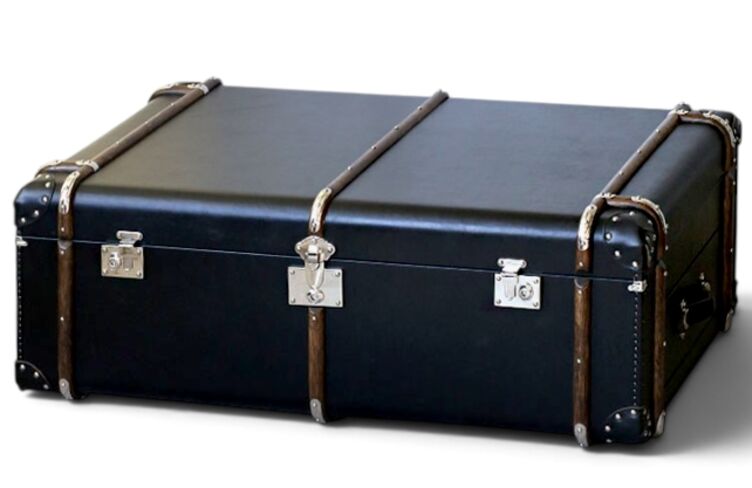 Vintage Trunk Storage Coffee Table Black Leather