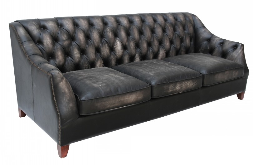Viscount William Vintage Distressed, Vintage Black Leather Sofa