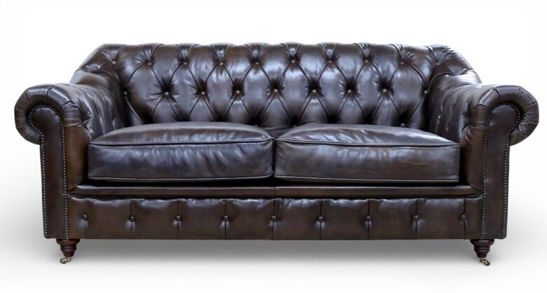 Wellington Chesterfield 2 Seater Tufted Sofa Vintage Brown Leather