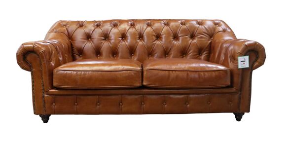 Wellington Chesterfield 2 Seater Sofa Vintage Tan Distressed Real Leather