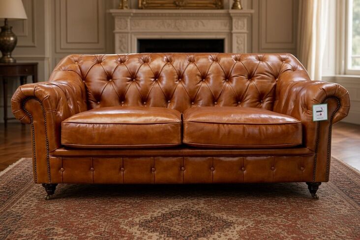 Wellington Chesterfield 2 Seater Sofa Vintage Tan Distressed Real Leather