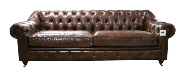 Wellington Chesterfield Brown Vintage Distressed Leather 3 Seater Sofa