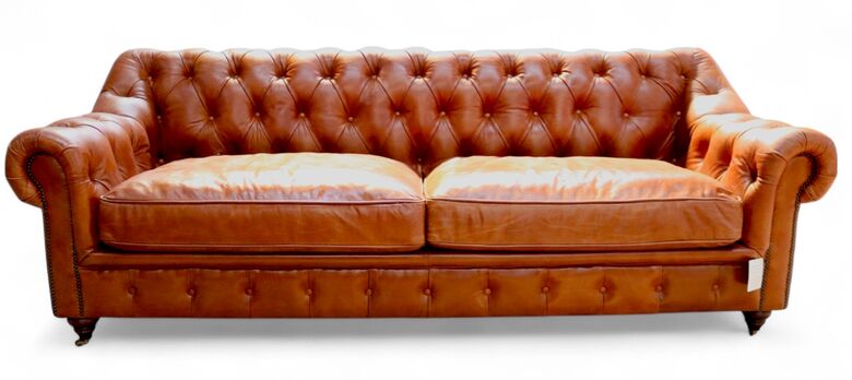 Wellington Chesterfield Tan Vintage Distressed Leather 3 Seater Sofa