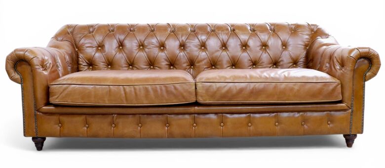 Wellington Chesterfield Tan Vintage Distressed Leather 3 Seater Sofa