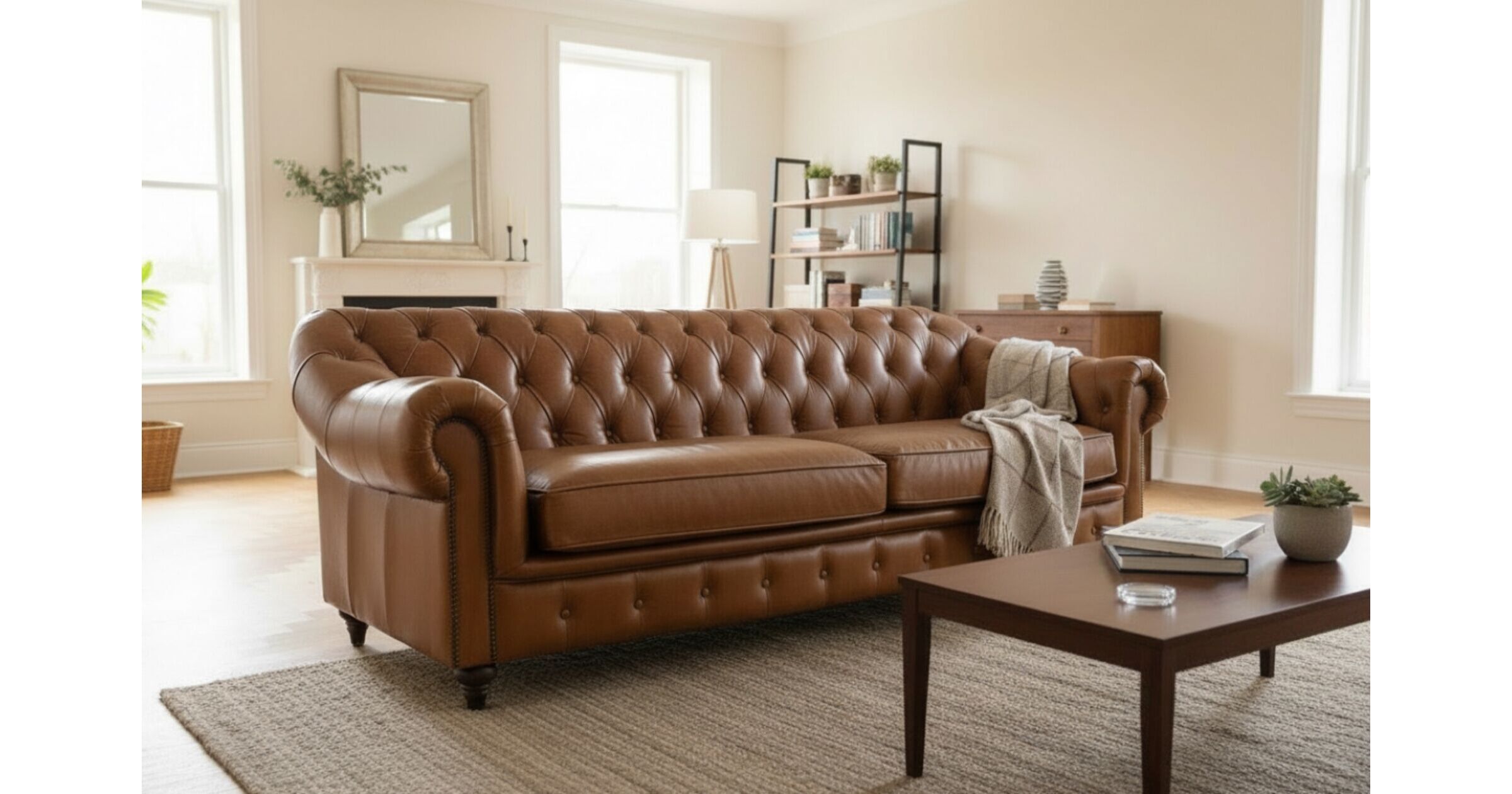 Wellington Chesterfield Tan Vintage Distressed Leather 3 Seater Sofa