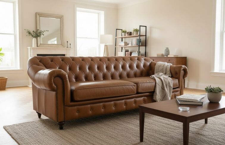 Wellington Chesterfield Tan Vintage Distressed Leather 3 Seater Sofa