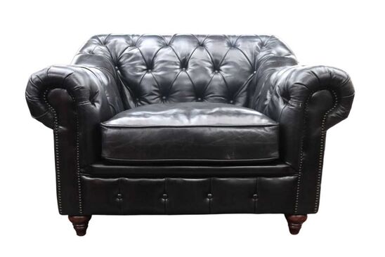 Wellington Chesterfield Vintage Black Distressed Real Leather Armchair