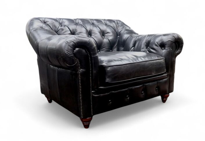 Wellington Chesterfield Vintage Black Distressed Real Leather Armchair