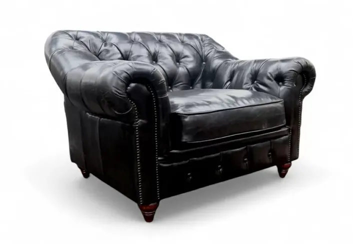 Wellington Chesterfield Vintage Black Distressed Real Leather Armchair