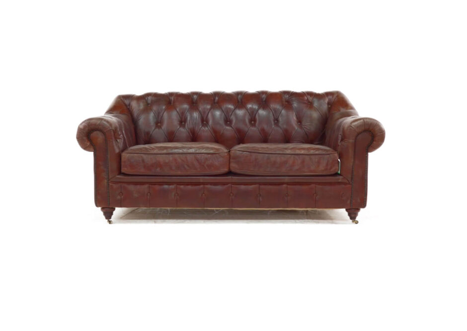 Wellington Chesterfield Vintage Brown Distressed Leather 2 Seater Sofa