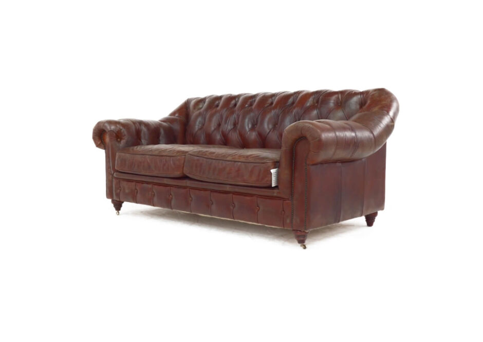 Wellington Chesterfield Vintage Brown Distressed Leather 2 Seater Sofa 2