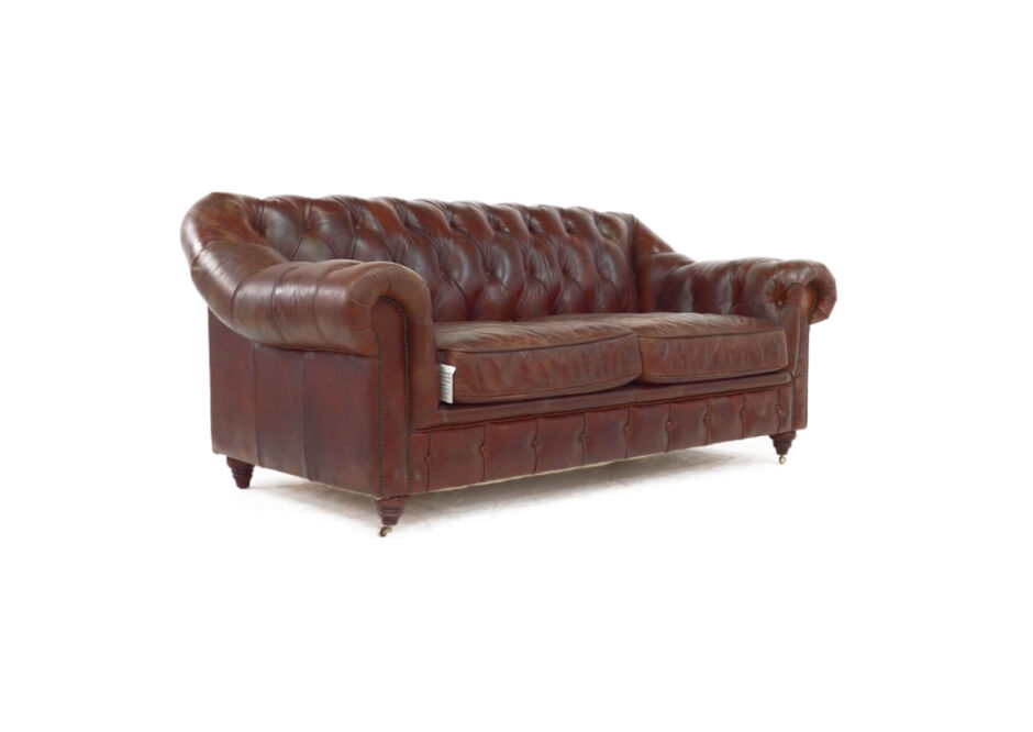 Wellington Chesterfield Vintage Brown Distressed Leather 2 Seater Sofa 3