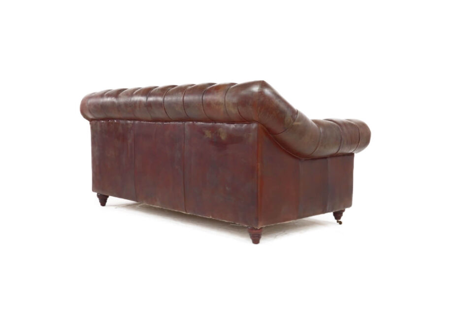 Wellington Chesterfield Vintage Brown Distressed Leather 2 Seater Sofa 6