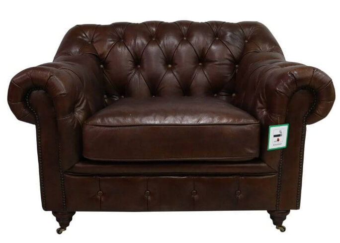 Wellington Chesterfield Vintage Brown Distressed Real Leather Armchair
