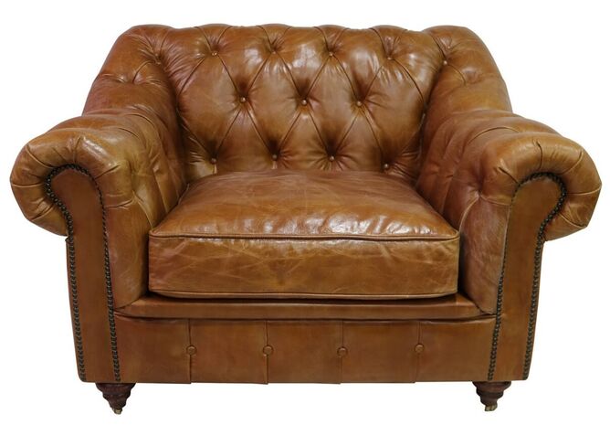 Wellington Chesterfield Vintage Tan Distressed Leather Armchair