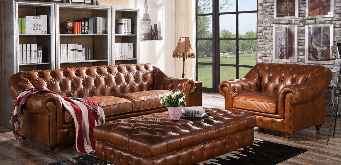 Wellington Chesterfield Vintage Distressed Leather Sofa Suite