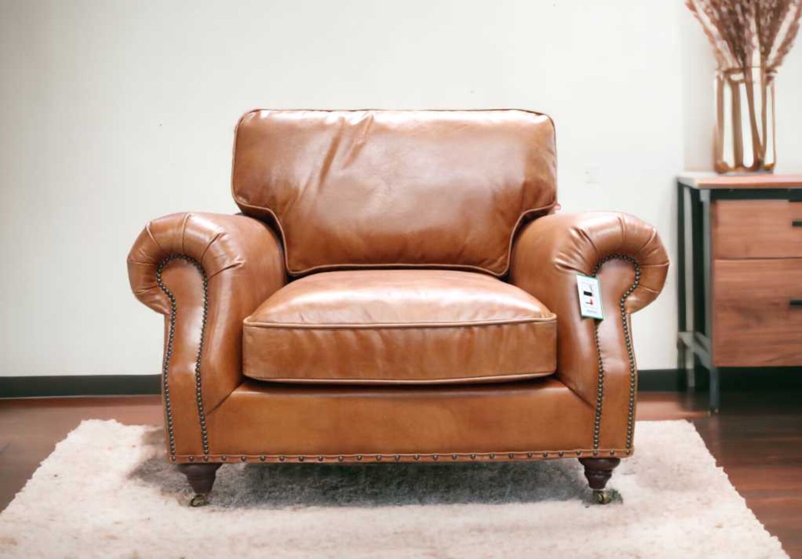 Product photograph of Westminster Vintage Tan Distressed Leather Armchair from Designer Sofas 4U