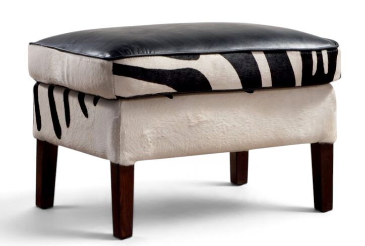 Zebra Leather Footstool - Black & White