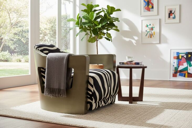 Zebra Leather Man Cave Aviator Lounge Armchair Antique Brass