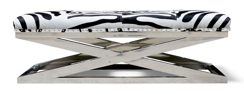 Zebra Leather & Stainless Steel X Base Bench Footstool