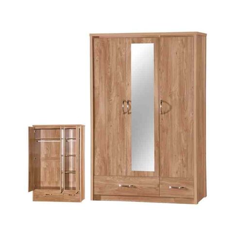 Holland Oak 3 Door Mirrored Wardrobe