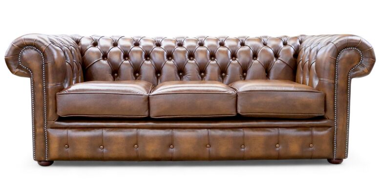 Chesterfield Classic Tufted Buttoned 3 Seater Antique Tan Leather Sofa Settee
