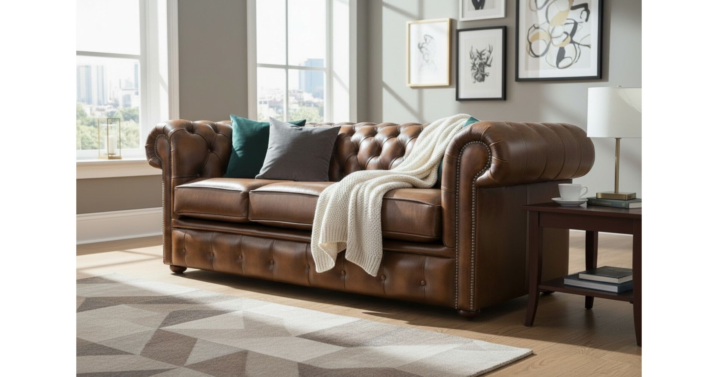Chesterfield 3 Seater Handmade Antique Tan Real Leather Sofa