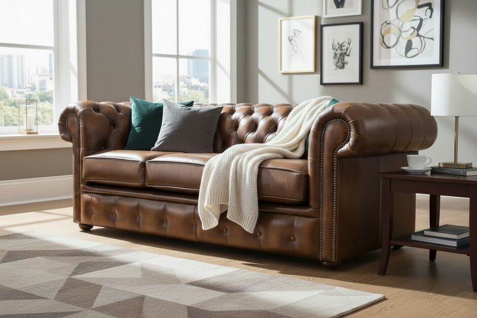 Chesterfield 3 Seater Handmade Antique Tan Real Leather Sofa