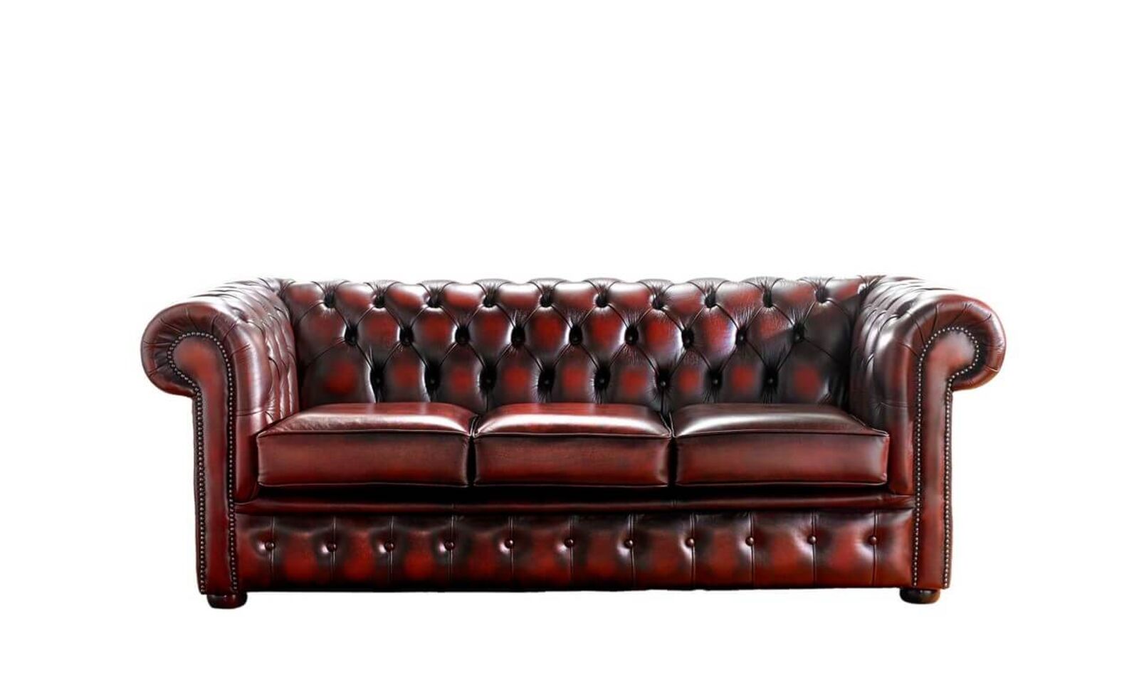 Product photograph of Chesterfield London 3 Seater Antique Oxblood Leather Sofa Settee Offer from Designer Sofas 4U