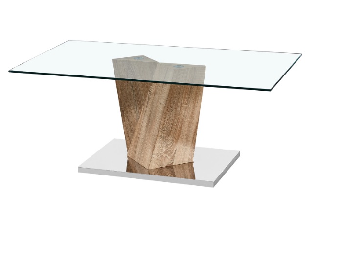 Abree Glass Top Coffee Table With Oak, Glass Top Side Table With Metal Base