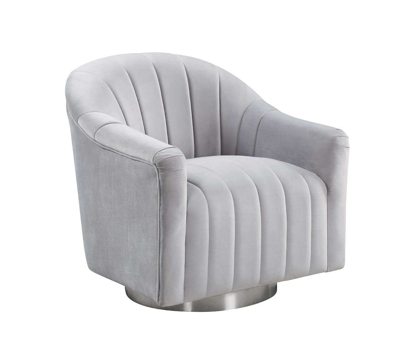Ansgar Silver Plush Velvet Swivel Chair, Grey Velvet Swivel Armchair