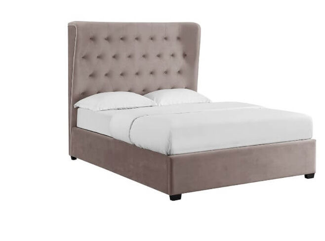 Balbina Super Kingsize Storage Bed In Cappuccino Fabric With Buttoned Headboard
