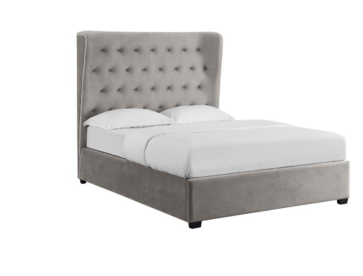 Balbina Double Storage Bed In Grey, Grey Fabric Headboard Double Bed