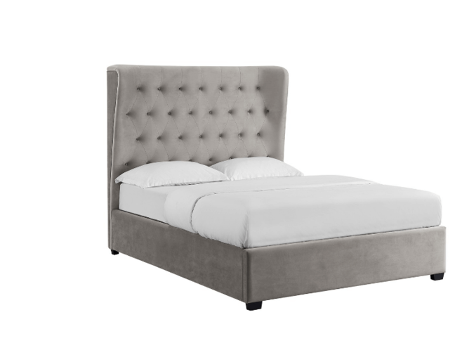 Balbina Super Kingsize Storage Bed In Grey Fabric With Buttoned Headboard
