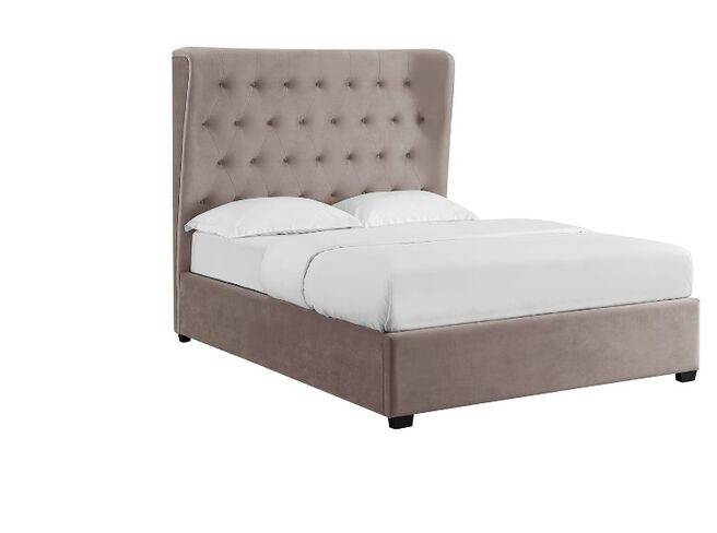Balbina Double Storage Bed In Cappuccino Fabric With Buttoned Headboard