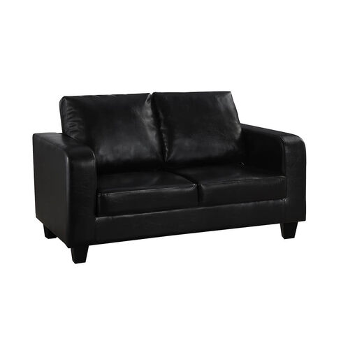 Birgitta Black Faux Leather 2 Seater Sofa With Wooden Legs
