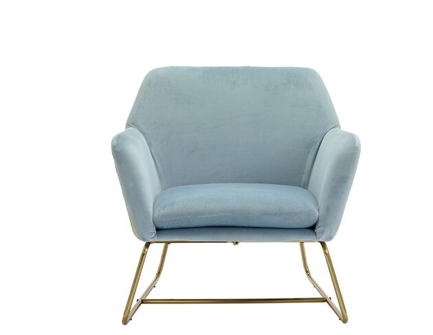 Chiara Sky Blue Sleek Gold Frame Armchair With Plush Velvet Cushion