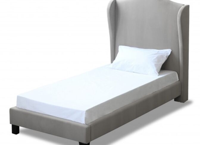 Clarissa Silver Fabric Full Height Headboard With Dramatic Wings 3.0 Single Bed