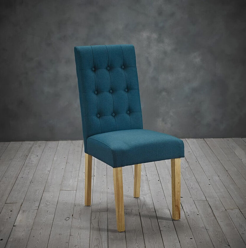 Eleonora Teal Linen Fabric On Back, Teal Fabric Dining Chairs Uk