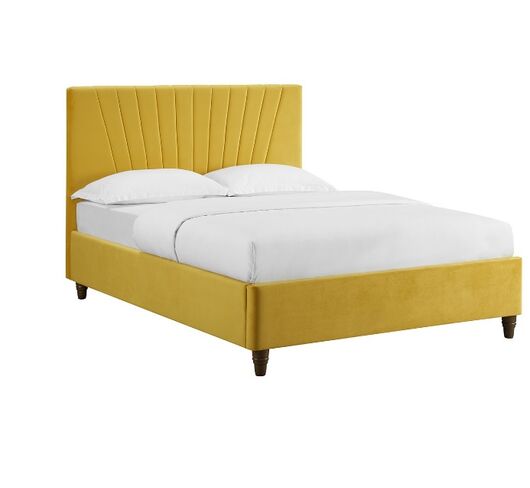 Lucas 5.0 Kingsize Bed Mustard Luxe Velvet Upholstered With Clean Lines Dark Legs
