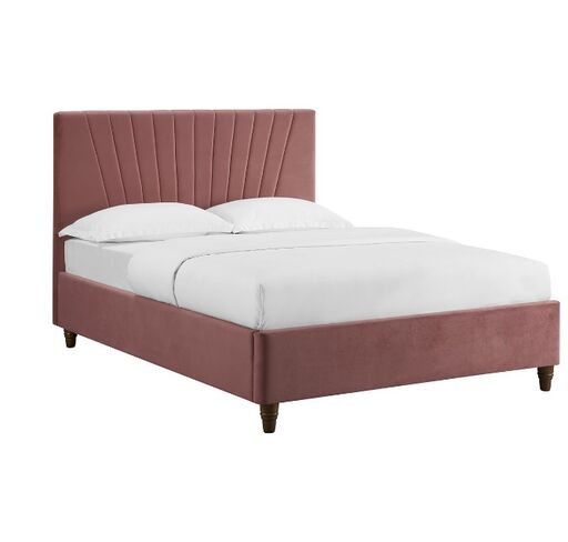 Lucas 5.0 Kingsize Bed Pink Luxe Velvet Upholstered With Clean Lines Dark Legs
