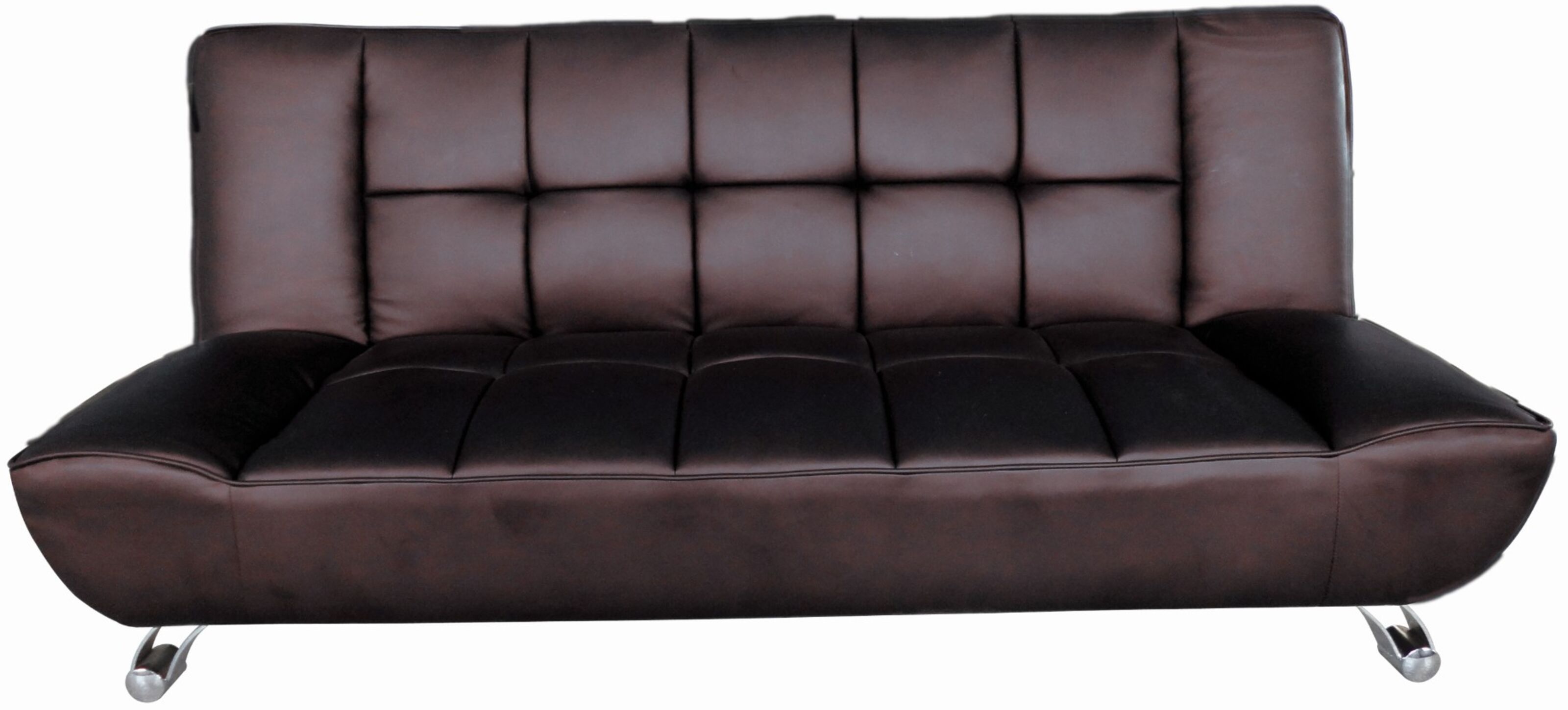 Agata Brown Faux Leather Sofa Bed With Curved Chrome Finish Legs Designer Sofas4u