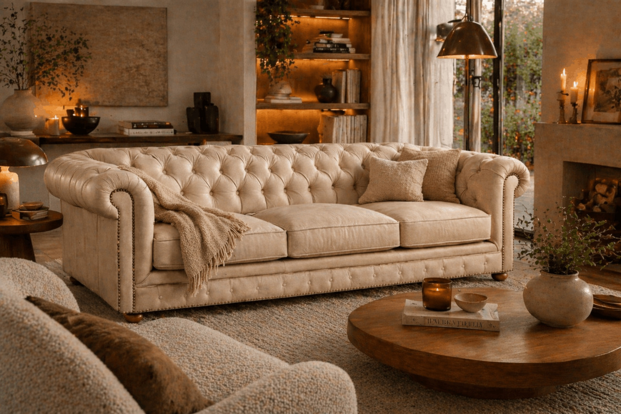 3 seater vintage sofa in living room