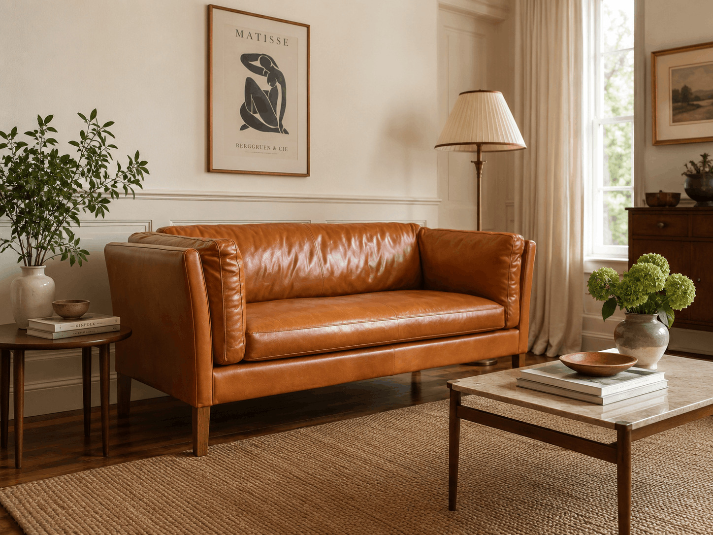 caramel-tan-leather-sofa-in-classic-vintage-living-room