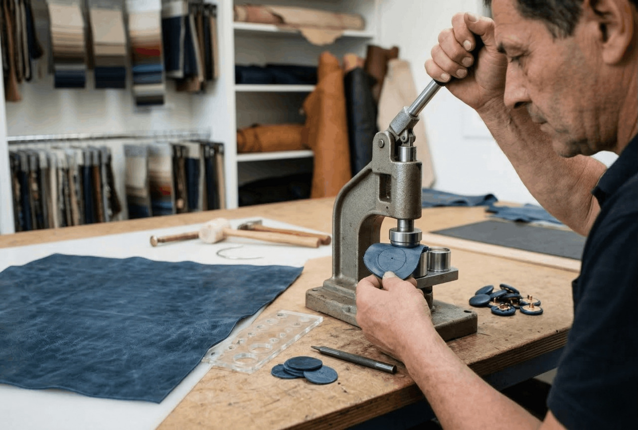 Crafting leather buttons for sofa upholstery work