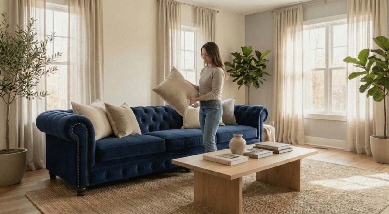 Deep Blue Chesterfield Sofa with Plush Cushions